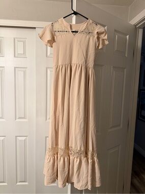 Sika Cream Lace-Trim Maxi Dress for Girls